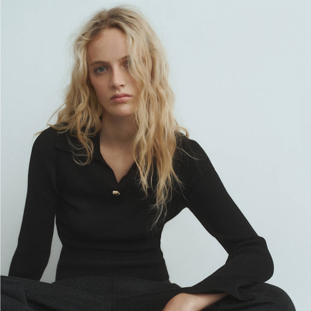 Mango Ribbed Sweater With Jewel Button - Picture 2 of 7